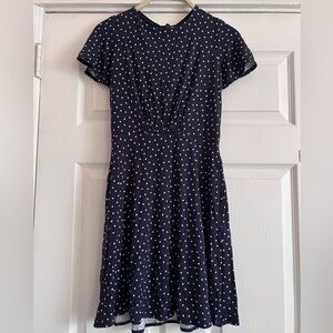 LOFT Navy Polka Dot Midi Dress